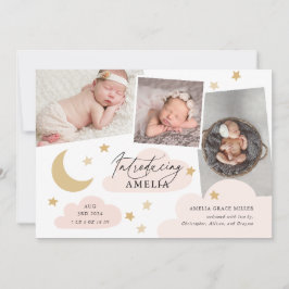 Moon Stars Wolken 3 Foto Collage Pink Birth Ankündigung