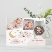 Moon Stars Wolken 3 Foto Collage Pink Birth Ankündigung (Stehend Vorderseite)