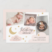 Moon Stars Wolken 3 Foto Collage Pink Birth Ankündigung (Vorne/Hinten)