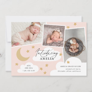 Moon Stars Wolken 3 Foto Collage Pink Birth Annou Ankündigung