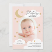 Moon Stars Wolken Arch Foto Rosa Birth Ann Ankündigung (Vorderseite)