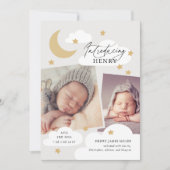Moon Stars Wolken Collage Foto Neutral Graue Gebur Ankündigung (Vorderseite)