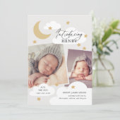 Moon Stars Wolken Collage Foto Neutral Graue Gebur Ankündigung (Stehend Vorderseite)
