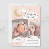 Moon Stars Wolken Collage Foto Rosa Birth Ankündigung (Vorderseite)