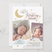 Moon Stars Wolken Collage Foto Rosa Blau Geburt Ankündigung (Vorderseite)