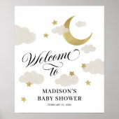 Moon Stars Wolken Extravagante Skriptdusche Begrüß Poster (Vorne)