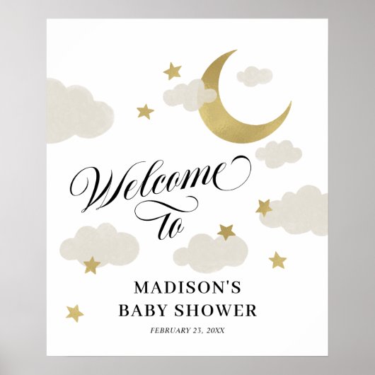 Moon Stars Wolken Extravagante Skriptdusche Begrüß Poster (Vorne)