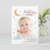 Moon Stars Wolken Foto Farbenfrohe Geburt Ankündigung (Stehend Vorderseite)