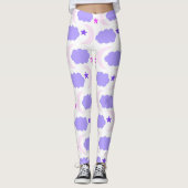 Moon Stars Wolken Muster Dunkelrosa Lila Leggings (Vorderseite)
