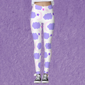 Moon Stars Wolken Muster Dunkelrosa Lila Leggings