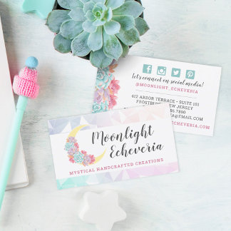 Moon & Succulents Pastel Mystic Cactus Social Icon Visitenkarte