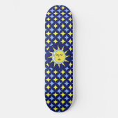 Moon & Sun auf Blue & Yellow Star-Muster Skateboard (Vorderseite)