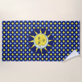 Moon & Sun auf Blue & Yellow Star-Muster Strandtuch (Vorderseite)