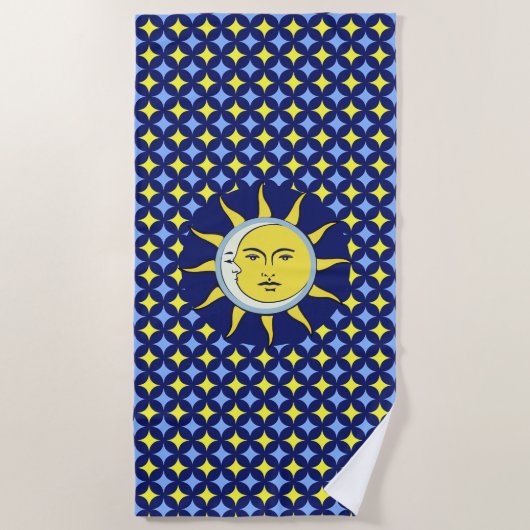 Moon & Sun auf Blue & Yellow Star-Muster Strandtuch (Vorderseite)