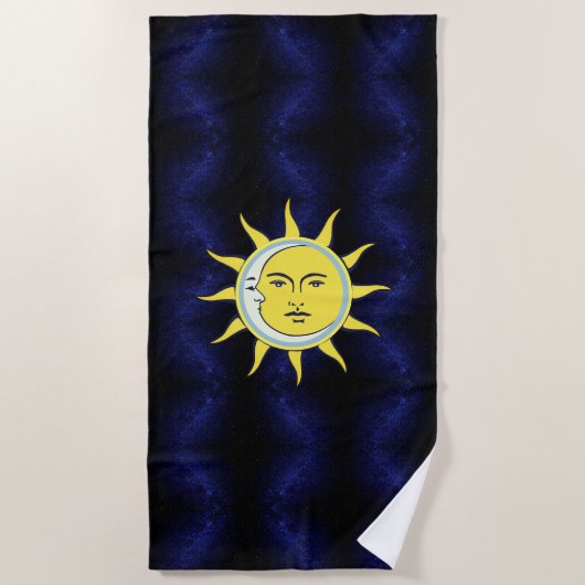 Moon & Sun Convernation auf Navy Blue Galaxy Strandtuch (Vorderseite)