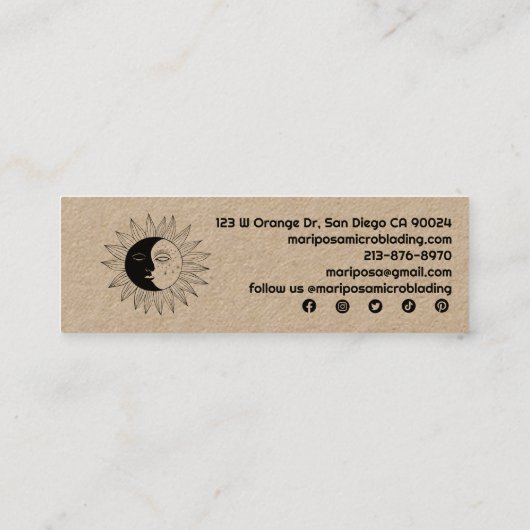 Moon & Sun Elegant Esthetician Beauty Salon Kraft Mini Visitenkarte (Rückseite)