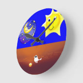 Moon Sun Sunset White Dolock Runde Wanduhr (Winkel)