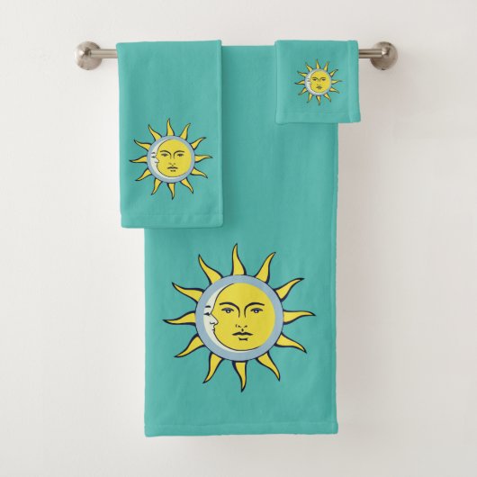 Moon & Sun-Verbindung auf Aquamarin Badhandtuch Set (Insitu)