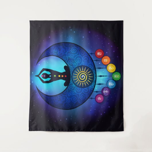 Moon & Sun Woman Chakra Tapestry - 59 bl Wandteppich (Vorderseite)