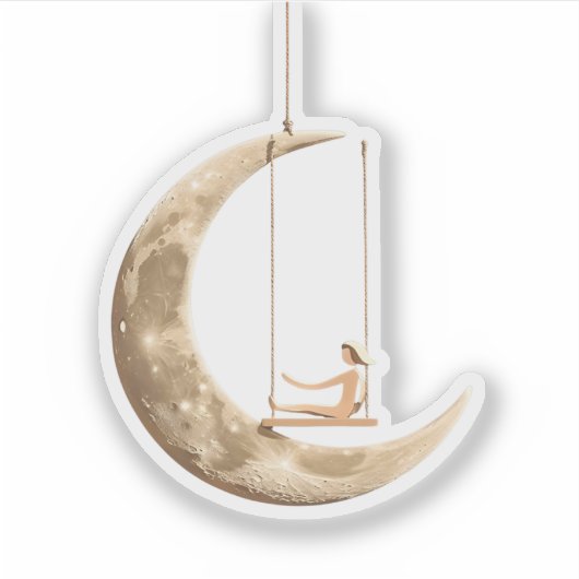Moon Swing Sticker: Whimsical Cosmic Dream Design Aufkleber (Vorderseite)