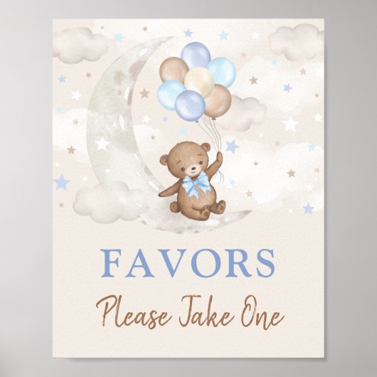 Moon Teddy Bear Blue Brown Balloons Lieblingsunter Poster (Vorne)