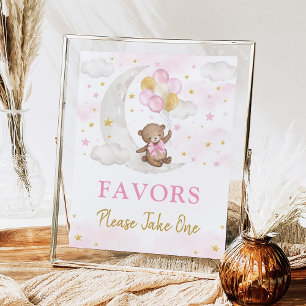 Moon Teddy Bear Pink Gold Balloons Favorit Sign Poster