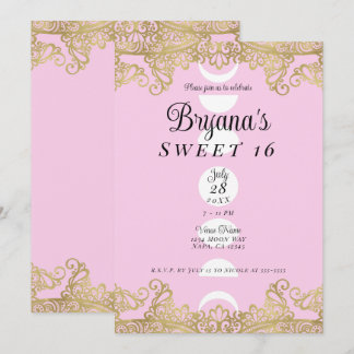 Moon Temple Pink & Gold Verziert Sweet 16 Einladung