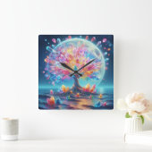 Moon Tree Quadratische Wanduhr (Zuhause)