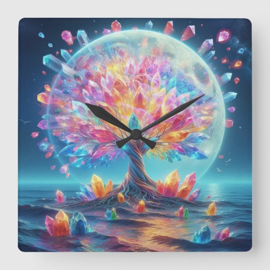 Moon Tree Quadratische Wanduhr (Vorderseite)
