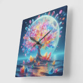 Moon Tree Quadratische Wanduhr (Winkel)