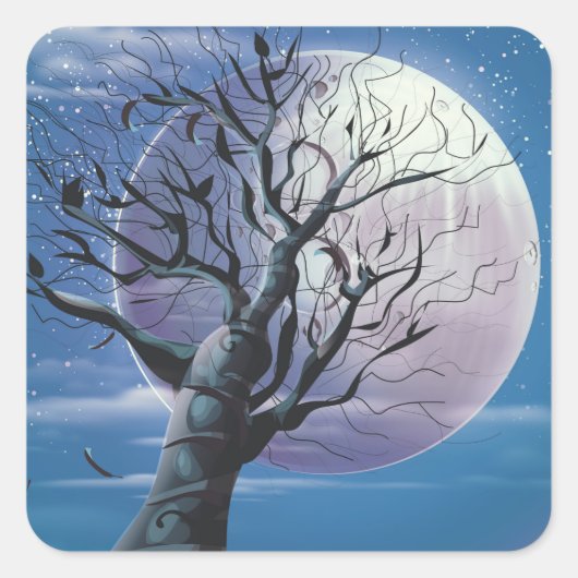 Moon Tree Quadratischer Aufkleber (Vorderseite)