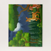 Moon Trees Deer Family im Nachtwald Puzzle (Vertikal)