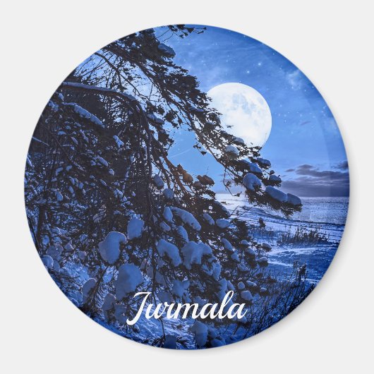 Moon über schneebedeckten Tannenbaum und Meeresküs Magnet (Vorne)