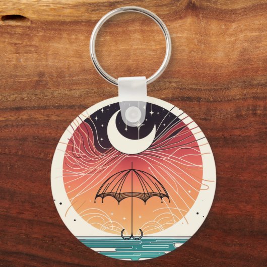 Moon & Umbrella Dream Charm Mini Boho Art Schlüsselanhänger (Rückseite)