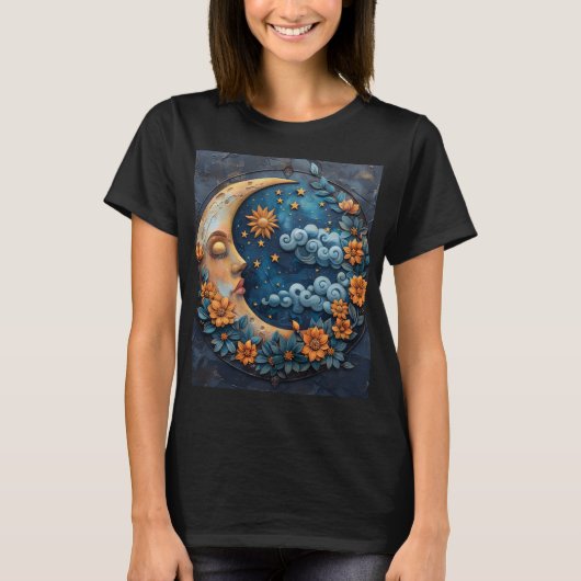 Moon und Blume Design Grafische Tshirt Top (Vorderseite)