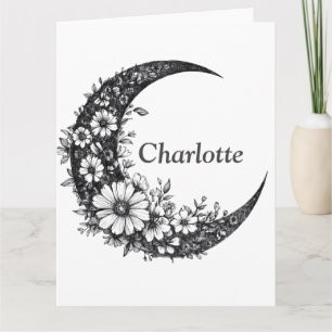 Moon und Blume Kunst mit individuellem Namen Karte