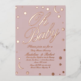 Moon und Dots Confetti Babydusche rosa gepresst Folieneinladung