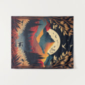 Moon und farbenfrohe Bergwelt Tapisserie Wandteppich (Vorderseite (Horizontal))