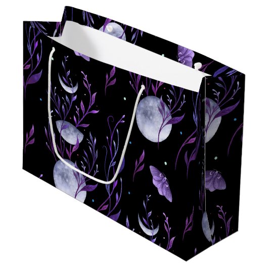 Moon und Lila Moth Große Geschenktüte (Vorderseite Schrägansicht)