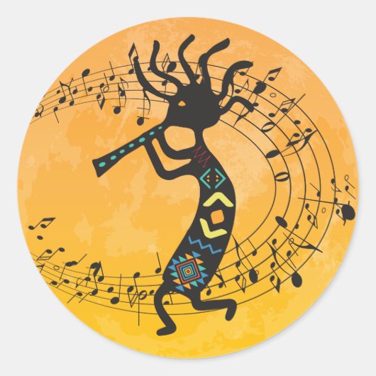 Moon und Music Kokopelli Classic Round Sticker (Vorderseite)