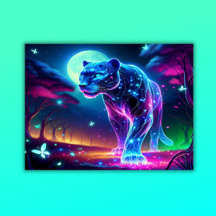 Moon und Panther Holographic Neon farbenfroh   Poster