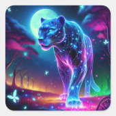 Moon und Panther Holographic Neon farbenfroh | Quadratischer Aufkleber (Vorderseite)