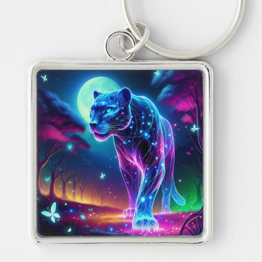 Moon und Panther Holographic Neon farbenfroh | Schlüsselanhänger (Vorne)