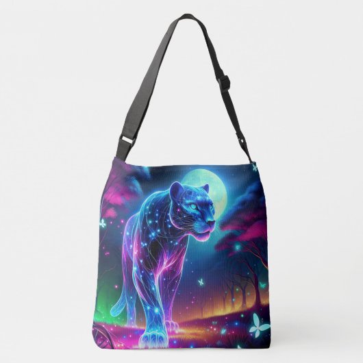 Moon und Panther Holographic Neon farbenfroh | Tragetaschen Mit Langen Trägern (Rückseite)