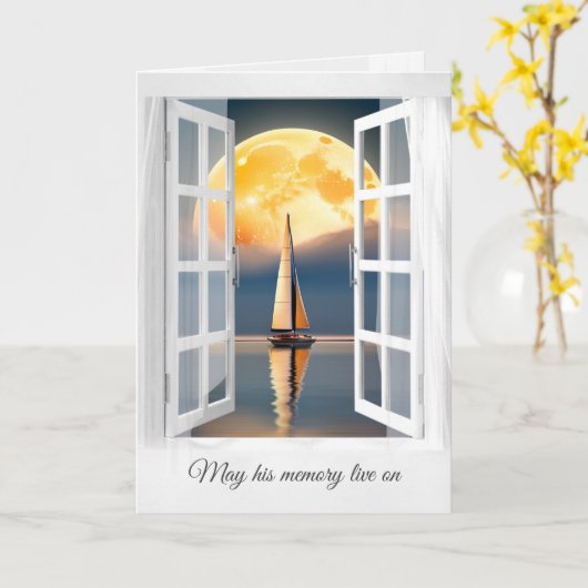 Moon und Sailboat in Window Beileid Karte (Gelbe Blume)