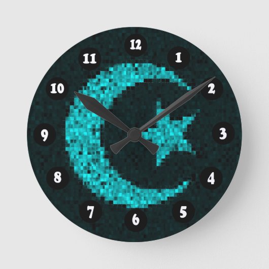Moon und Sternblau Runde Wanduhr (Vorderseite)