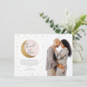 Moon und Sterne Foto Babydusche Dankeskarte (Stehend Vorderseite)