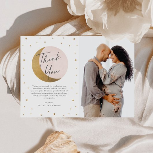 Moon und Sterne Foto Babydusche Dankeskarte