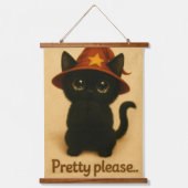 Moon Viewing Night – Black Cat and Rabbit under th Wandteppich Mit Holzrahmen (Vorderseite 2)