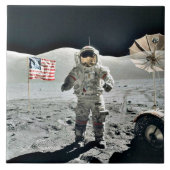 Moon Walk mit amerikanischer Flagge Fliese (Vorderseite)